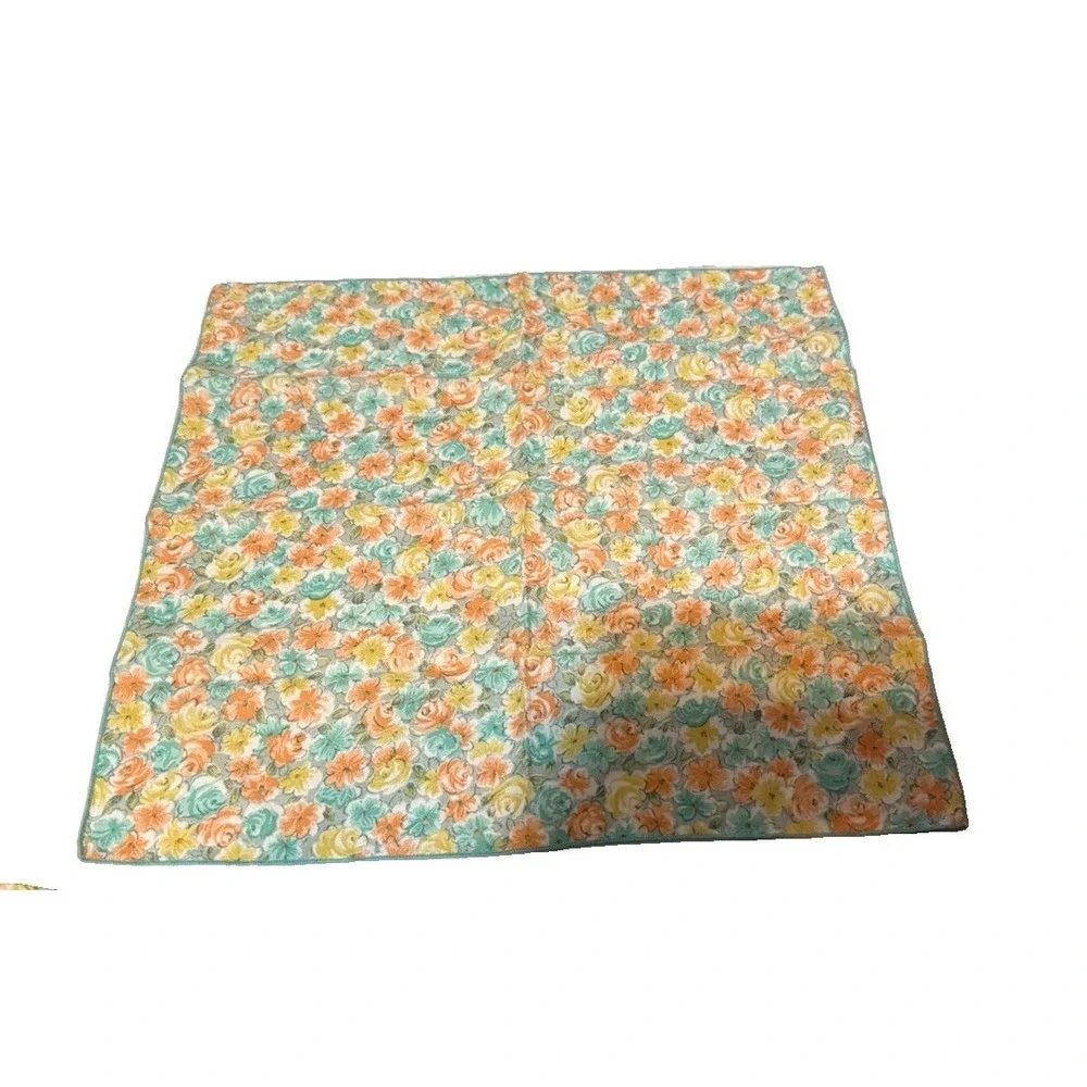 8 Vintage Napkins Blue Floral Square Serged Edges Cottage Core 16 1/2 x 16 1/2